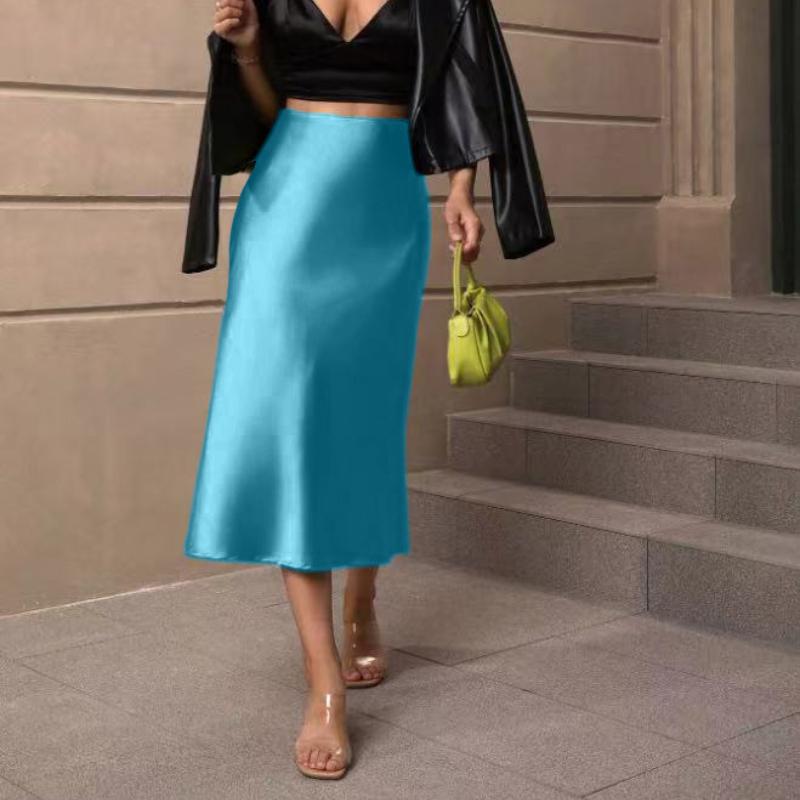 Solid Casual Loose Fishtail Skirt Women Fashion Elegant Slim Fit Satin Loose Skirts for Women Spring and Summer A Line High Waist Woman Skirt 26441
