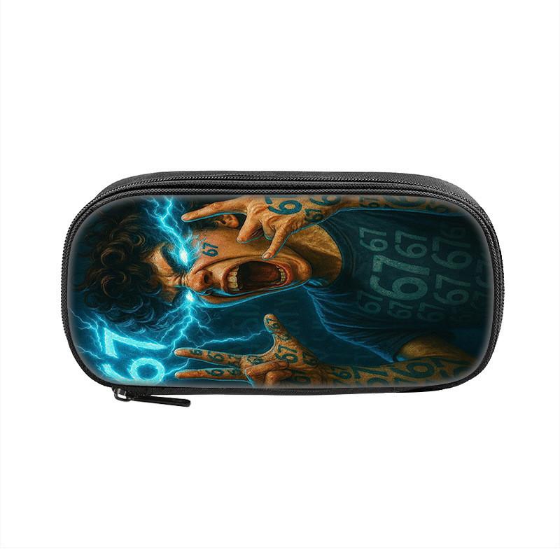 Six Seven Printed Pattern Nylon Pencil Case For Students With Compact Storage And Casual Style