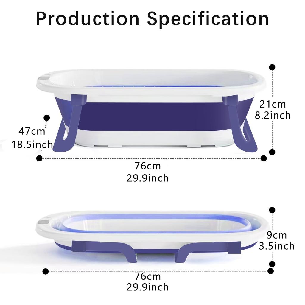 UBRAVOO Baby Bathtub with Drain Plug, Foldable Portable Baby Bathtub (Built-in Non-slip Support, Suitable for Travel)