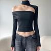 European and American Style Spice Girl Hanging Neck Asymmetrical Long-sleeved Off-the-shoulder Flanged Tube Top Fashion Street Personality Casual T-sh