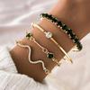 4Pcs/Set Women Bracelet Bangle Hypoallergenic Adjustable Faux Gemstone Rhinestone Snake Bracelet Golden Bangle