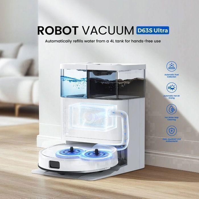 Aspirateur robot Laveur - TEENDOW D63S Ultra - 10000Pa -4L- Autonomie 160 min - Séchage automatique - Vidange Auto - avec Navigation