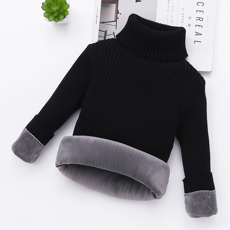 Children's Slim Fit Knit Sweater with High Neck and Velvet Lining for Autumn and Winter.