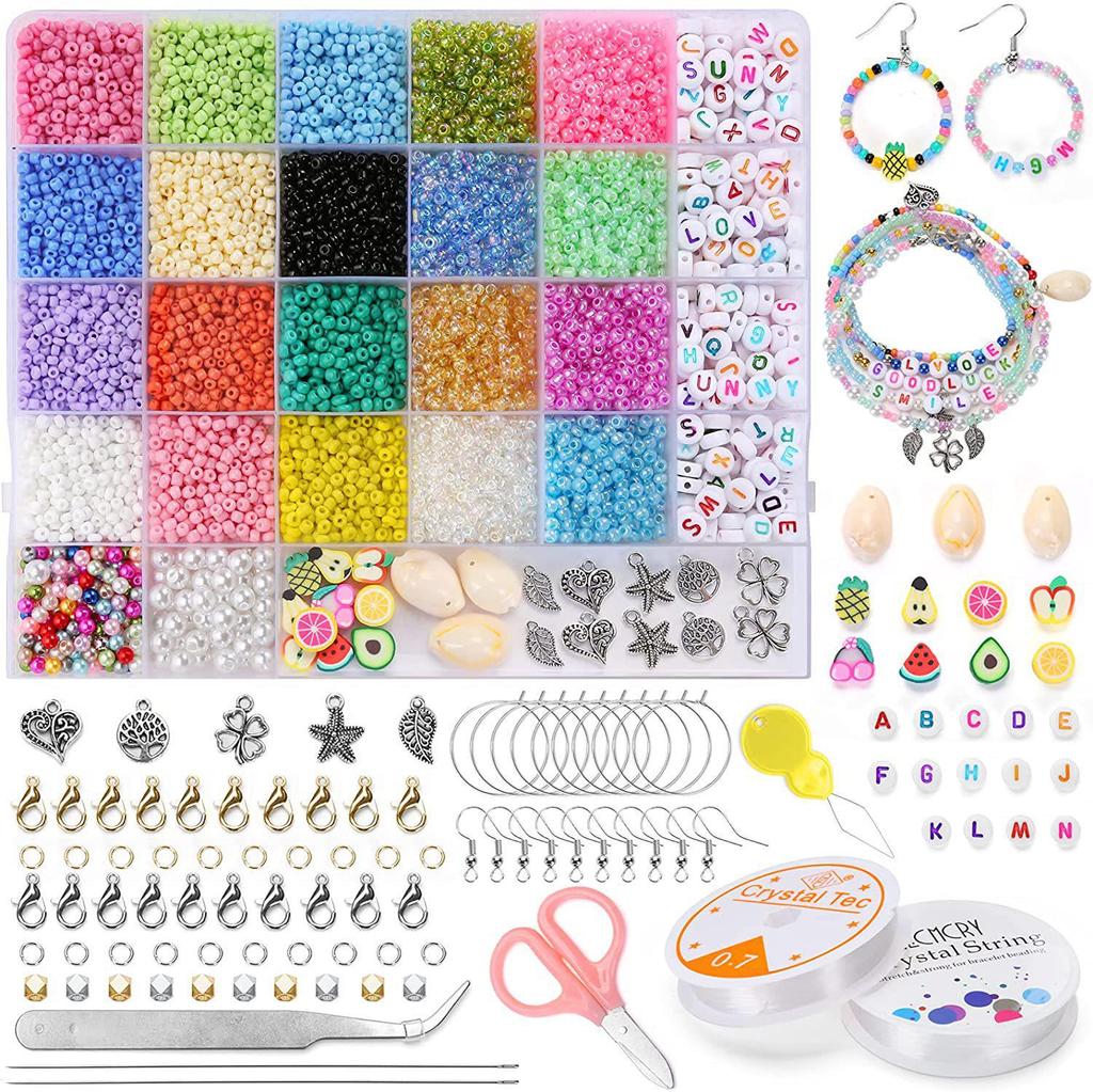 30-Grid DIY Jewelry Set: Solid Glass Beads & Letter Beads for Bracelets & Necklaces