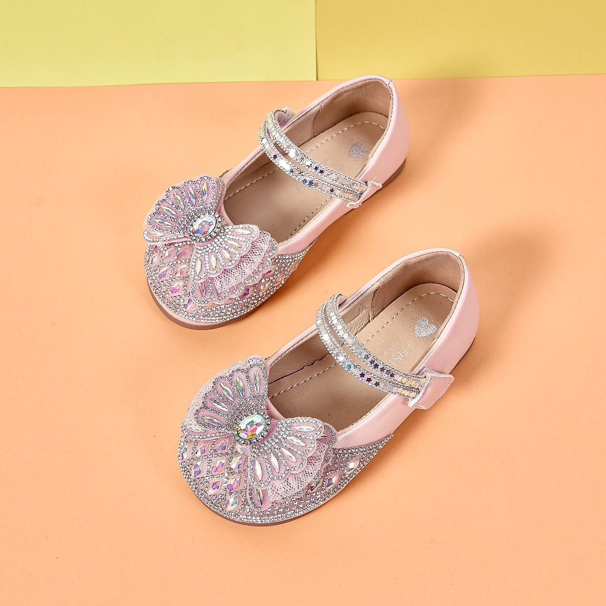 

[Crystal Princess Shoes for Girls Spring Autumn Toddler Ballet Flats Shiny Rhinestone Kids Dress Shoes] size 23 розовый