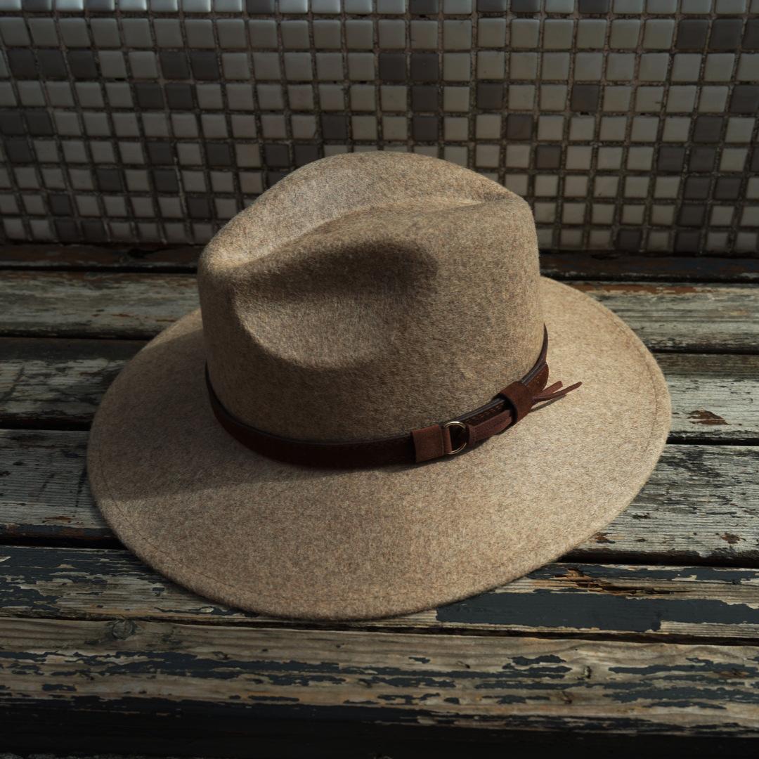 

Korean Versatile Brown Mocha Belt Wide Brim Woolen Jazz Top Hat For Men And Women Autumn And Winter British Retro Felt M（56-58cm）