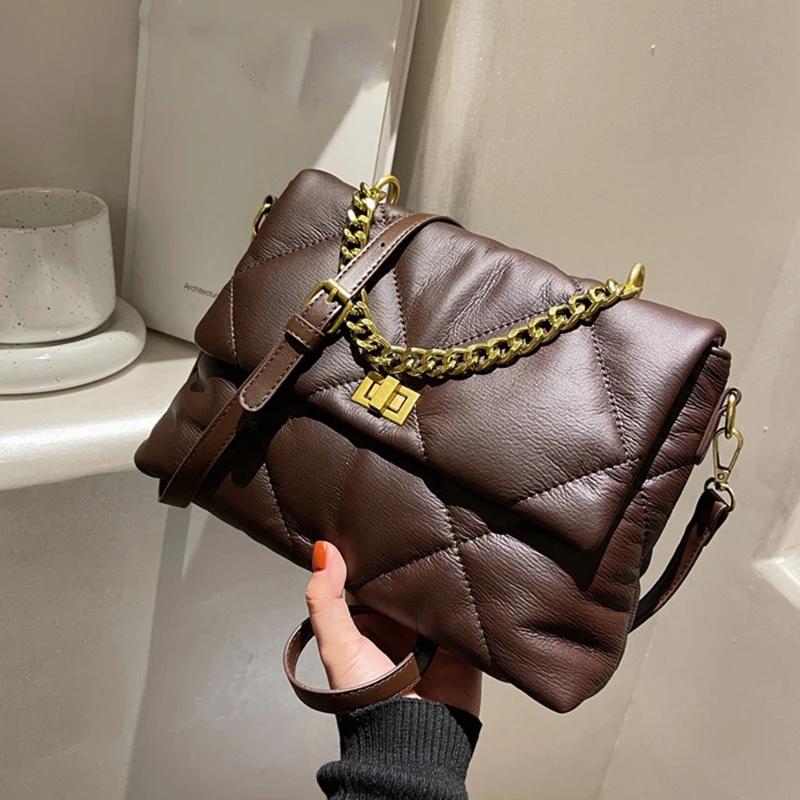 Diamond Cross Shoulder Bag with Soft Leather Chain  Large Capacity Bag  Street Style Texture  Elegant and Simple