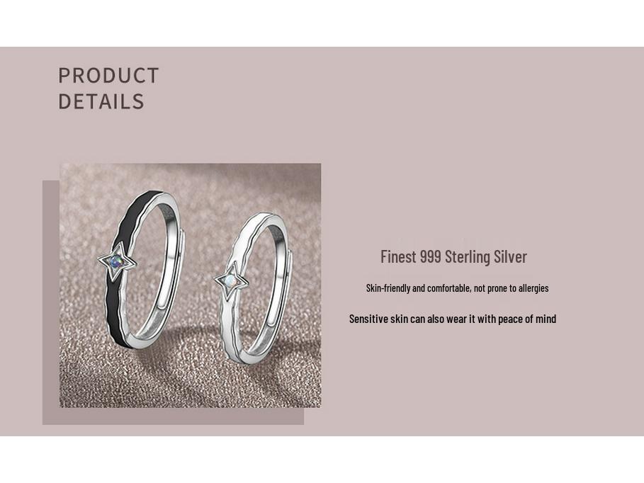 Hochwertige koreanische Little Star Wish Partnerringe aus 999 Sterlingsilber