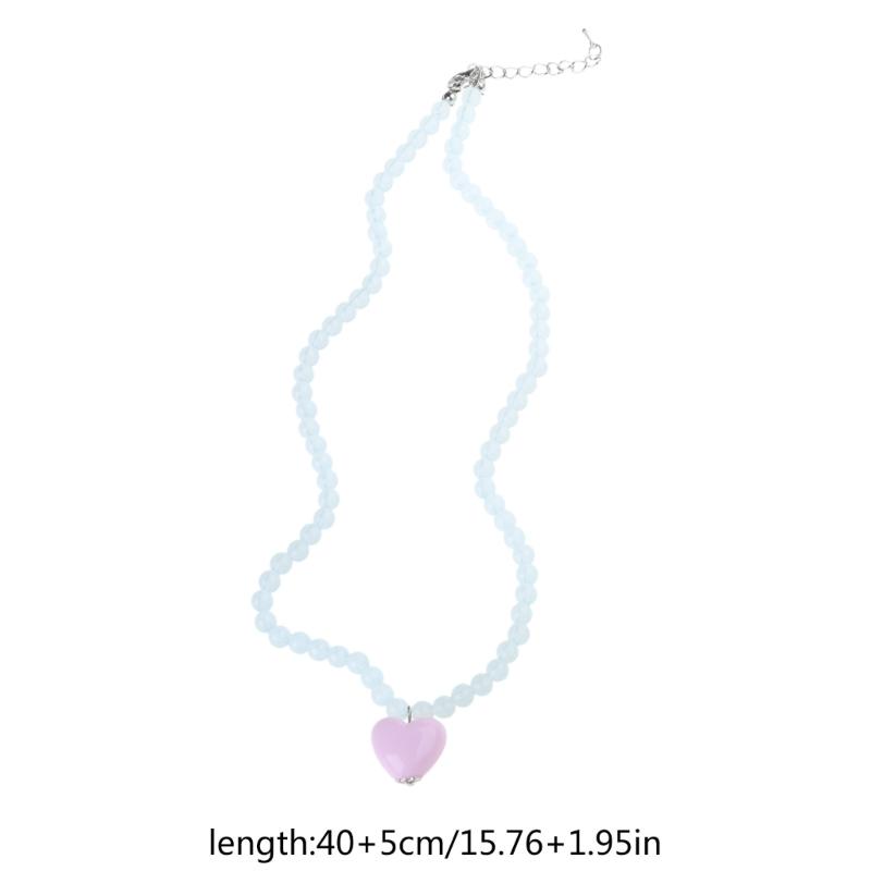 Colorful Acrylic Beads Heart Choker Necklace Bohemian Simple Love Charm Statement Short Necklaces Clavicle Chain Jewelry