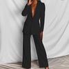 Womens Fashion Long Sleeve Blazer Straight Pants Set Office Work Elegant Solid Color Outfit