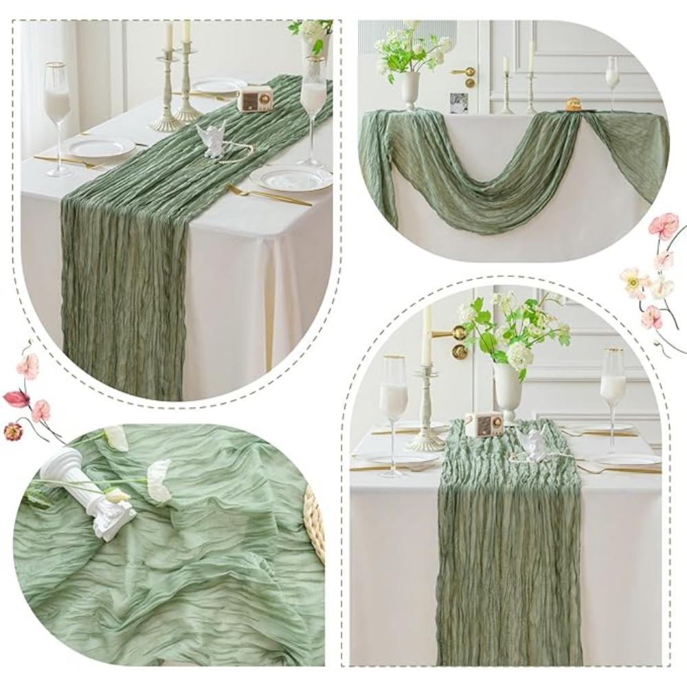 2 Pcs Table Runner Boho Cheese Cloth Cheesecloth Table Runner 90x300cm for Wedding Party Bridal Baby Shower Birthday Table Decorations