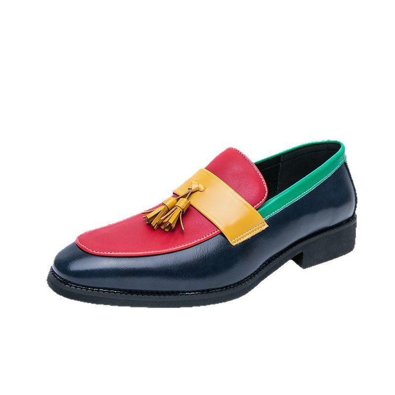 Men's Large Size Color Block Pointed Toe Leather Loafers