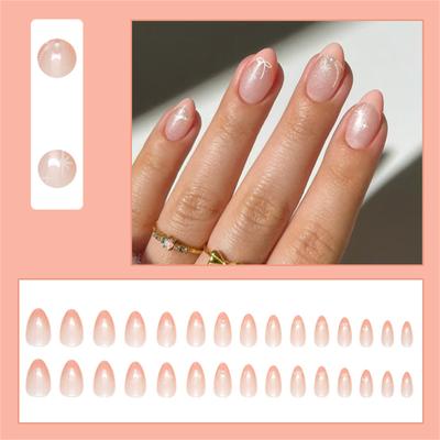 24Pcs Short Almond Press On Nail Almond Acrylic Nail Full Cover French Tips False Nail For Women Nail Art Decoration
