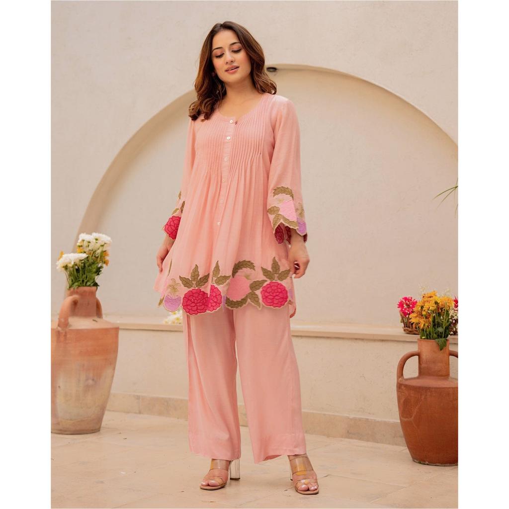 Beautiful Embroidery Kurta Pant Cord Set Indian Women Party Wear Kurta Set Dress