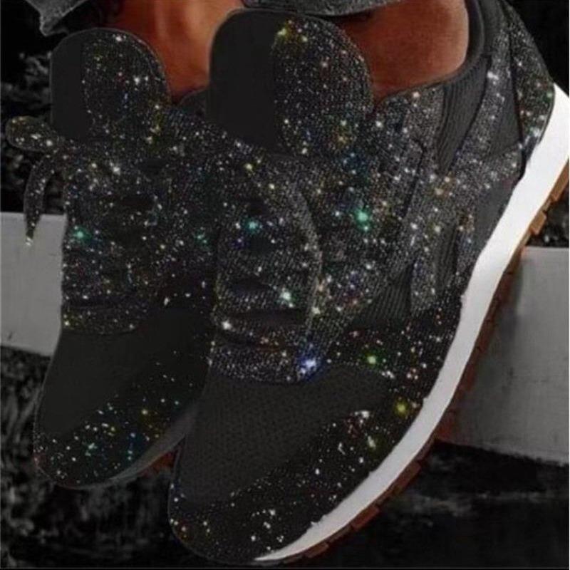 Scarpe Sportive Casual da Donna Autunnali Traspiranti con Piattaforma e Paillettes, Dettaglio Strass, Disponibili in Taglie Grandi.