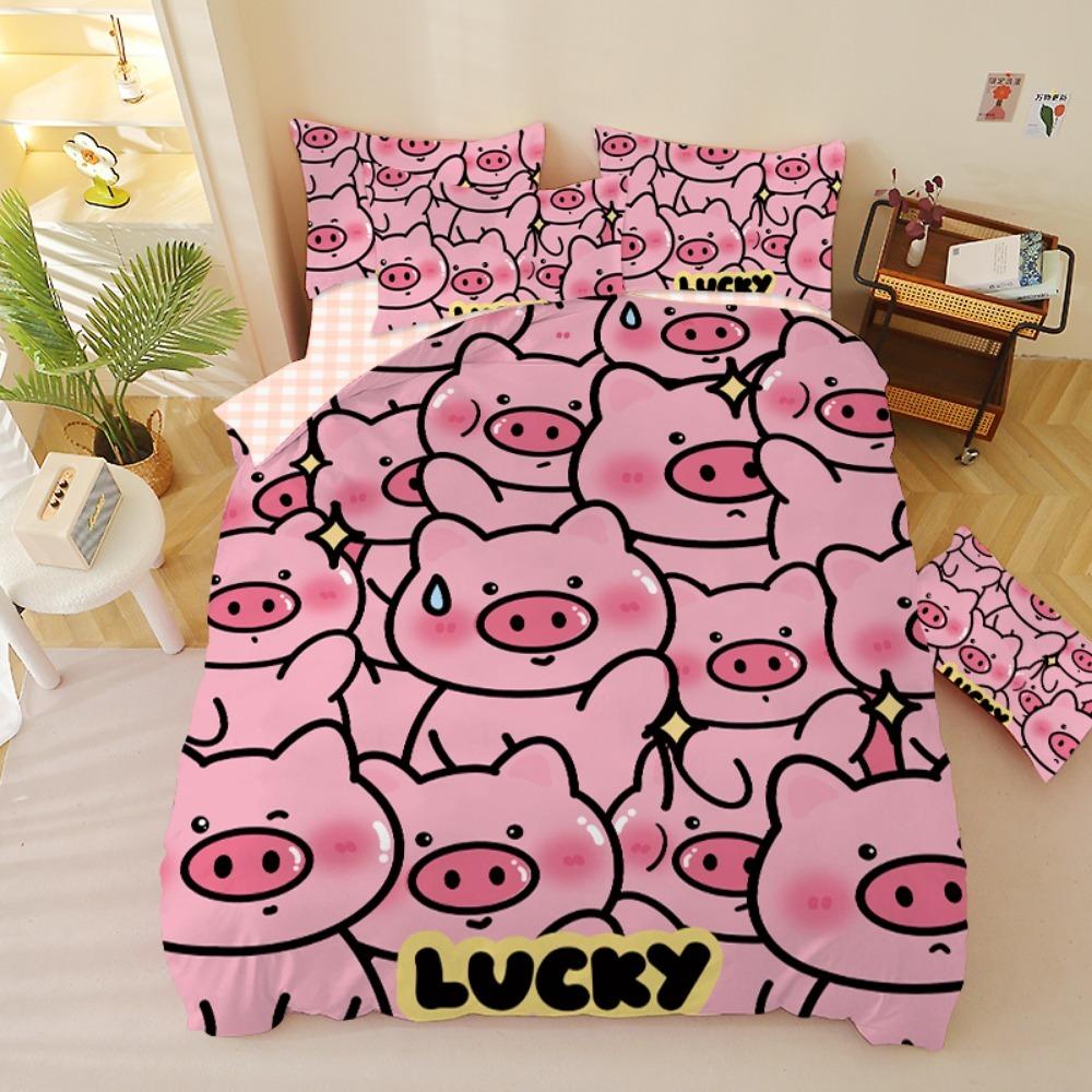 

Cute piggy Duvet Cover Pillowcase Bedding Set BoyGirl Bedroom Decoration Children-Gift Single Double Large SizeZip Duvet Cover 90x200cm
