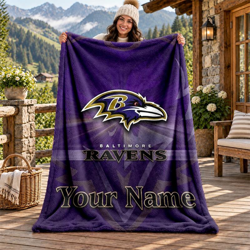 Baltimore Ravens Custom Name Flannel Blanket Personalized Soft Warm Plush Throw Blanket Customized Gift for Family Friends