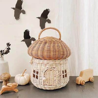 Cesta de setas hecha a mano, cesta de mimbre tejida a mano con tapa, cocina, fruta, juguete, almacenamiento de joyas, organizador, decoración de la habitación del hogar