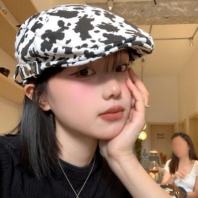 Japanese Retro Milk Pattern Front Hat Girl with Big Head Circumference and Beret Showing Her Face  Little Versatile Painter Newspaper Baby Hat