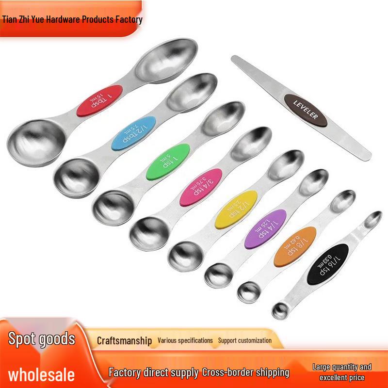 9-Piece Dual-End Stainless Steel Magnetic Measuring Spoons with Gram Scale