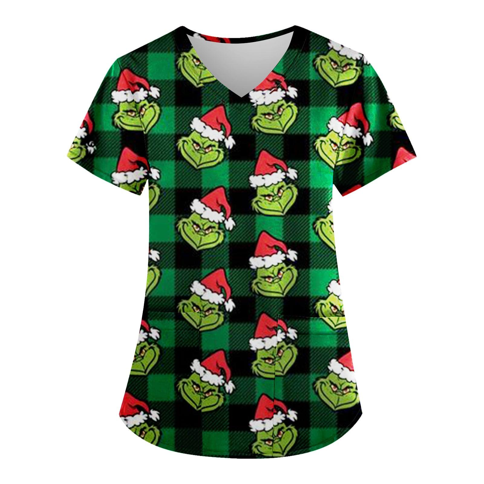 

Женские модные топы с короткими рукавами и V-образным вырезом с принтом, рабочие футболки с карманами XL