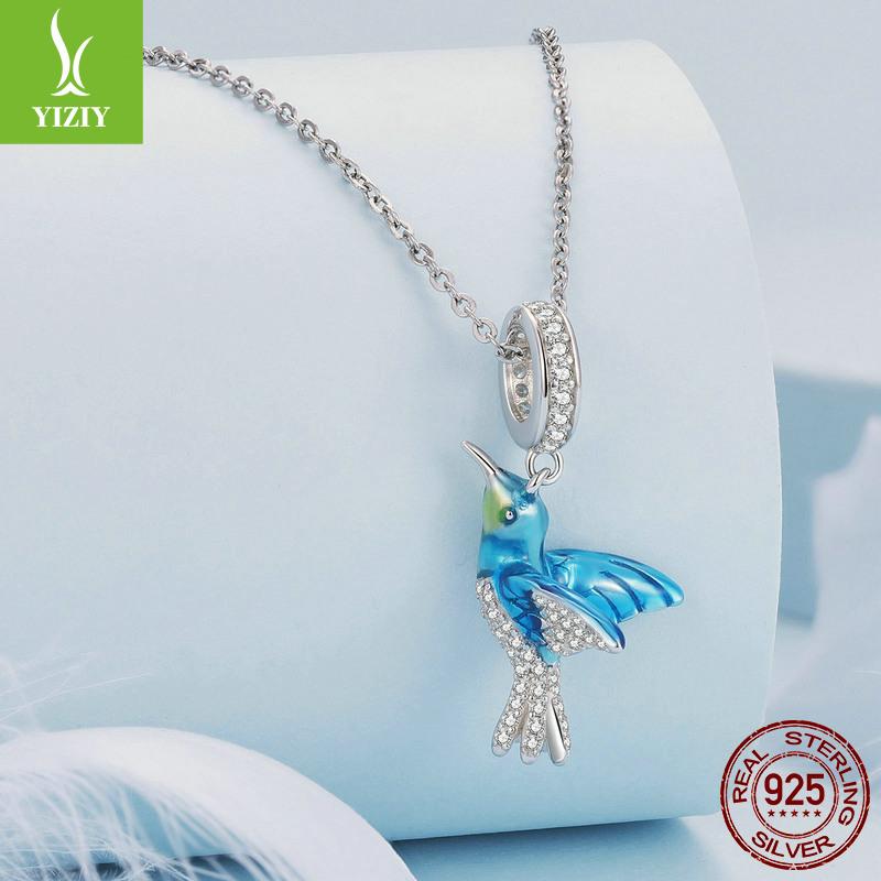 925 Silver Beads Creative Blue-Green Bird Butterfly Insect Spring Series Diy Beaded Bracelet Accessories