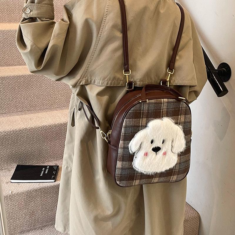 Casual Large-capacity Plaid Bag Women's 2025 New Fashionable and Cute Cartoon Commuter Shoulder Bag Student Tote Bag
