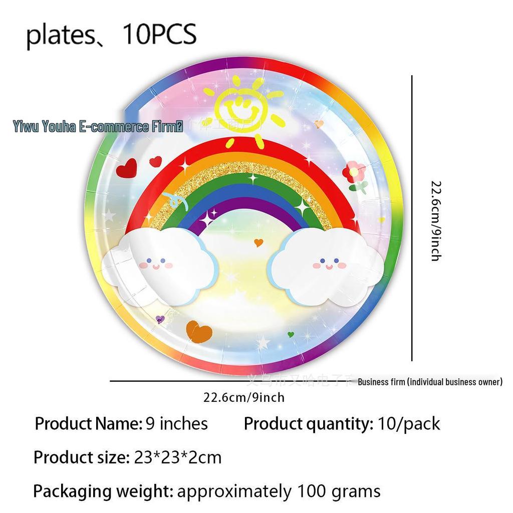 Rainbow Party Tableware Set: Neon Plates, Napkins, Tablecloth for Seven-Color Birthday Celebration