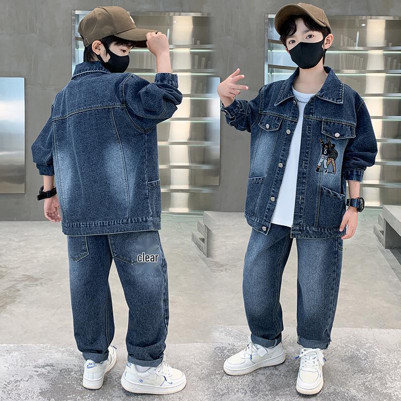 

Хлопчачий осінній джинсовий повсякденний костюм-двійка - Довгий рукав, Малі та середні розміри, Тренд 2025 Size 170