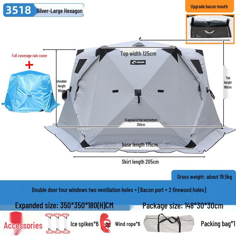 Hexagonal Winter Ice Fishing Tent - Cotton, Thickened, Warm, No-Assembly Needed