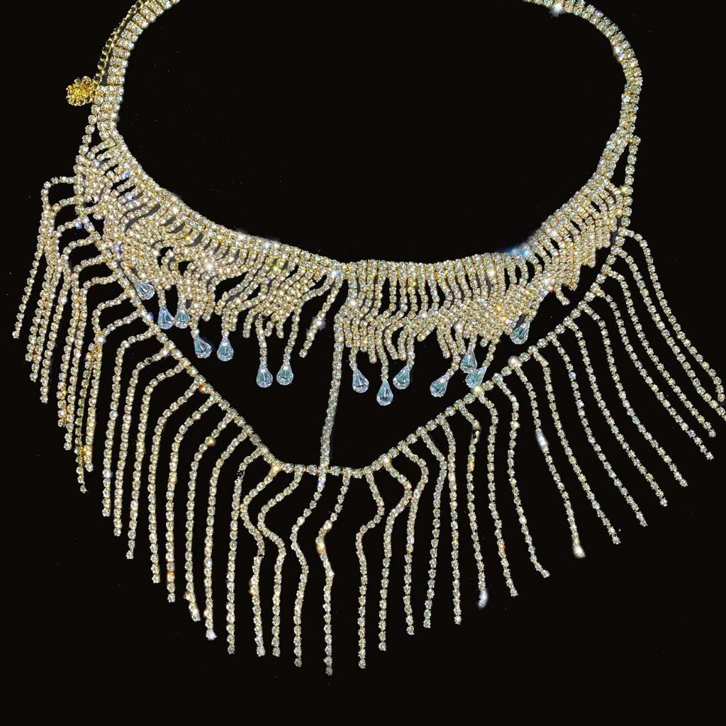 Versatile Rhinestone-Inlaid Tassel Mask: Stylish Full-Face Decoration for Women’s Independent Website Aesthetic