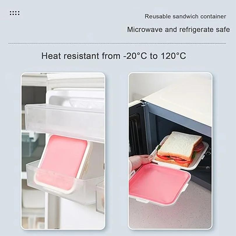 1pc Portable Sandwich Crisper Toast Storage Box Silicone Reusable Microwave Lunch Box Can Be Hung To Store Lunch Food Container