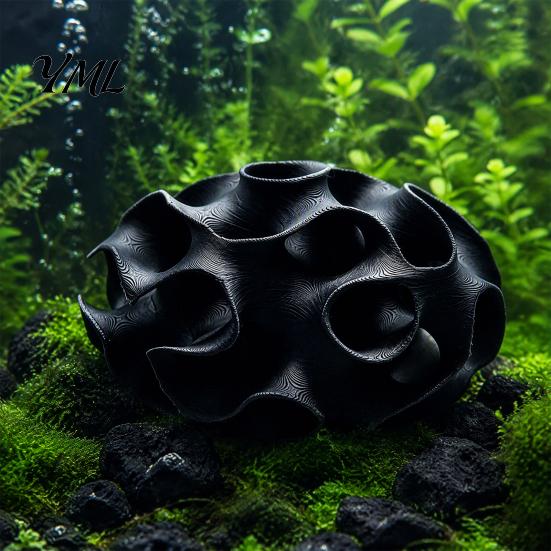 Small Fish Tank Ornament 3D Print Aquarium Shrimp Hideout, Sphere Hollow Breeding Cave, Freshwater Habitat Shelter for Shrimp, Fish, Aquascaping