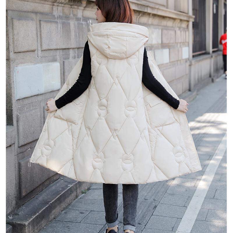 Women's Autumn and Winter Solid Color Hooded Loose Thickening Warm Sleeveless Vest Women's Jacket