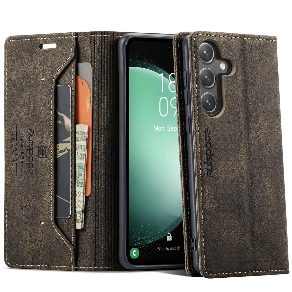 

Премиальный винтажный кожаный чехол-кошелек для Samsung Galaxy S24 FE - Чехол-книжка со слотами для карт, противоударный, в ретро-стиле (4 цвета) Samsung Galaxy S24 FE серый