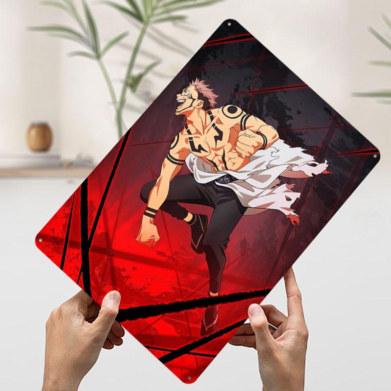 JJK Charaktere Ryomen Sukuna Blechschild Poster Personalisierte Wandkunst Retro Vintage Metallschilder für Man Cave Dekoration Schlafzimmer