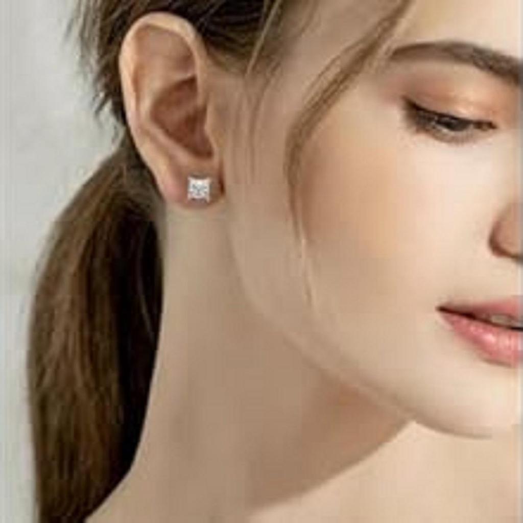 5 Ct Princess Cut Moissanite Stud Earrings 18K White Gold Screw Back Basket For Female's Wear Gifting Jewellery