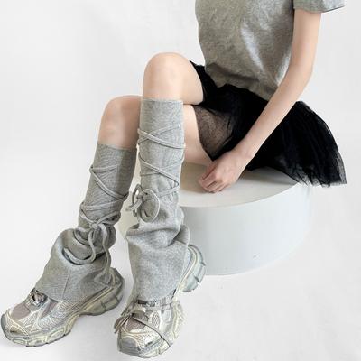 Flared Y2K Leg Warmers with Lace-Up Straps Causl Korean Fashion Solid Color Scrunch Design Japanese Street Style Spring Autumn