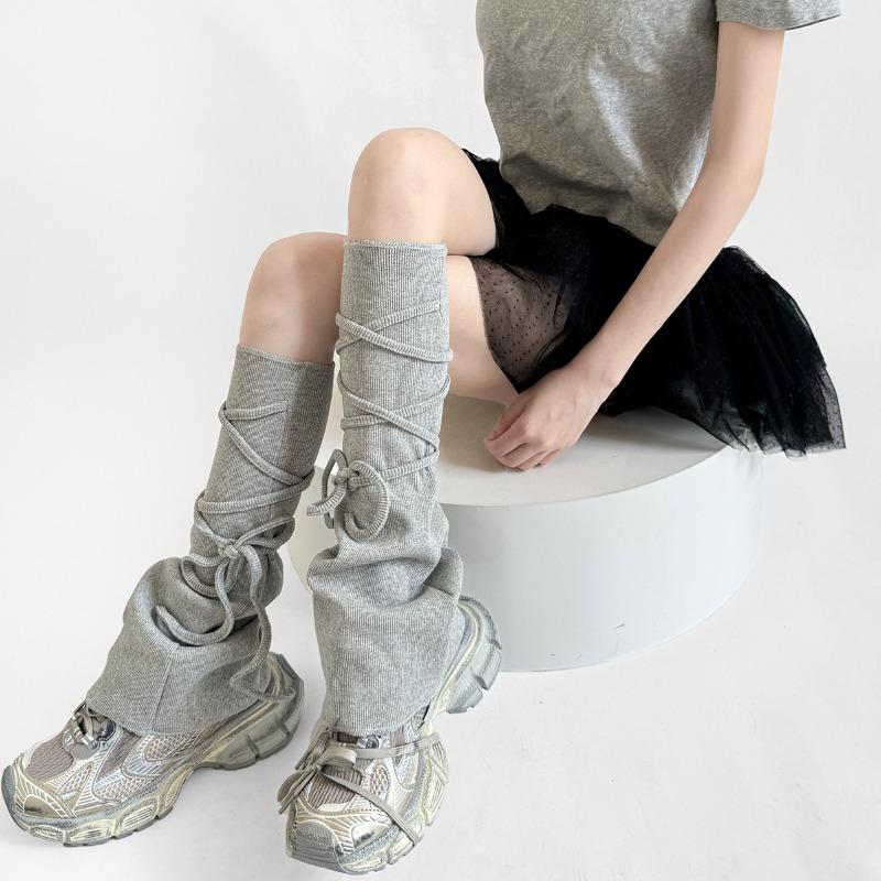 Flared Y2K Leg Warmers with Lace-Up Straps Causl Korean Fashion Solid Color Scrunch Design Japanese Street Style Spring Autumn