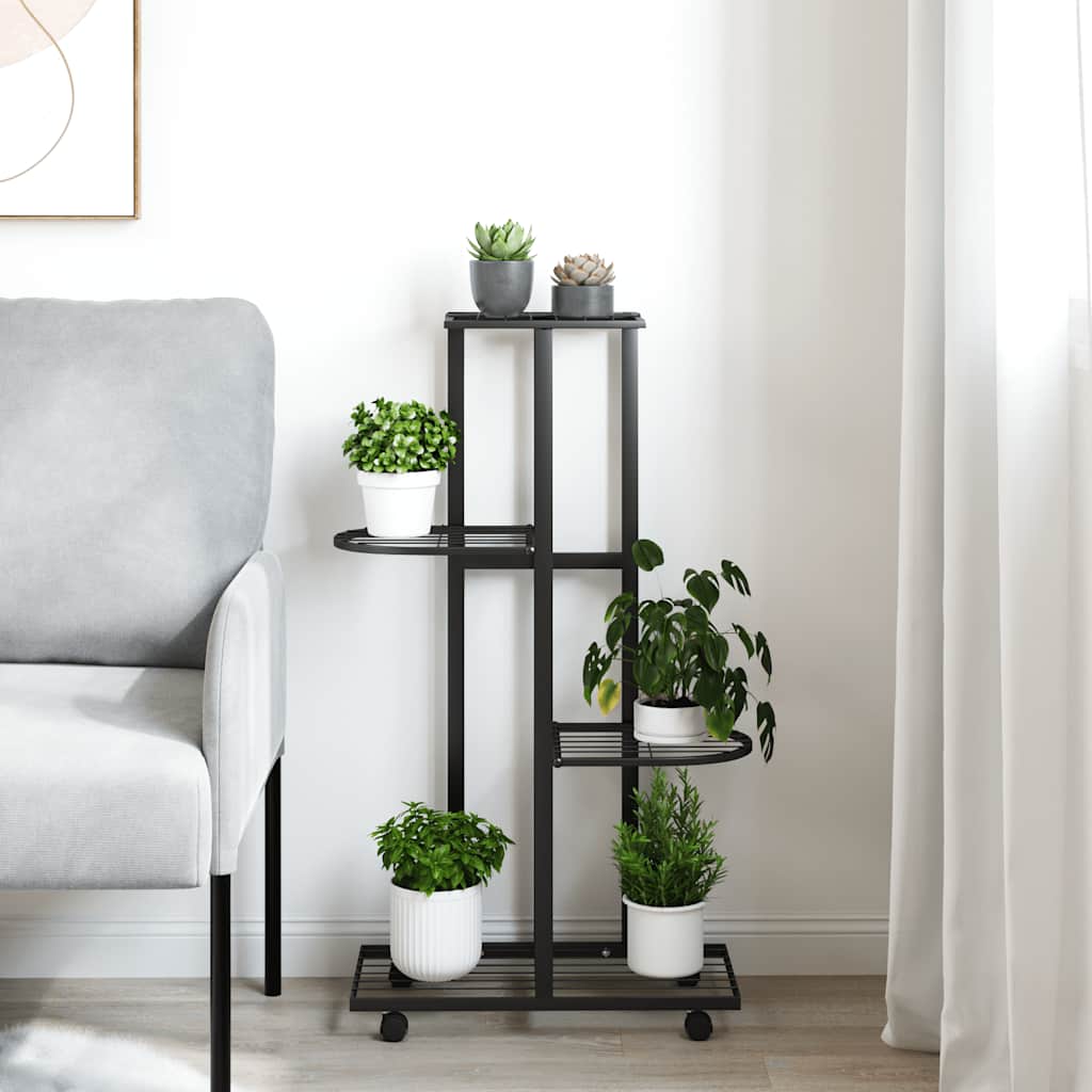 Vidaxl Kwietnik Z 4 Półkami I Kółkami, 44X23X80 Cm, Czarny, Żelazny