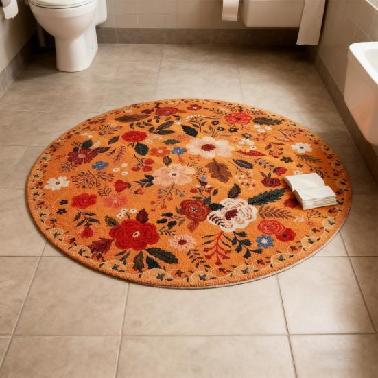 Tapis de Fleurs Absorbant Sèche Rapidement Rond Moelleux Floral Tapis de Sol Lavable Antidérapant Décoration Salon Chambre Salle de Bain Tapis