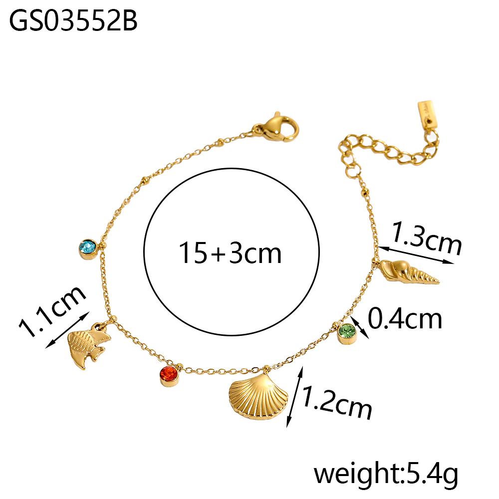 CARLIDANA Ocean Trendy Gold Plated Stainless Steel Fish Starfish Shell Open Ring Link chain Cord Necklace Bracelet Earrings Set