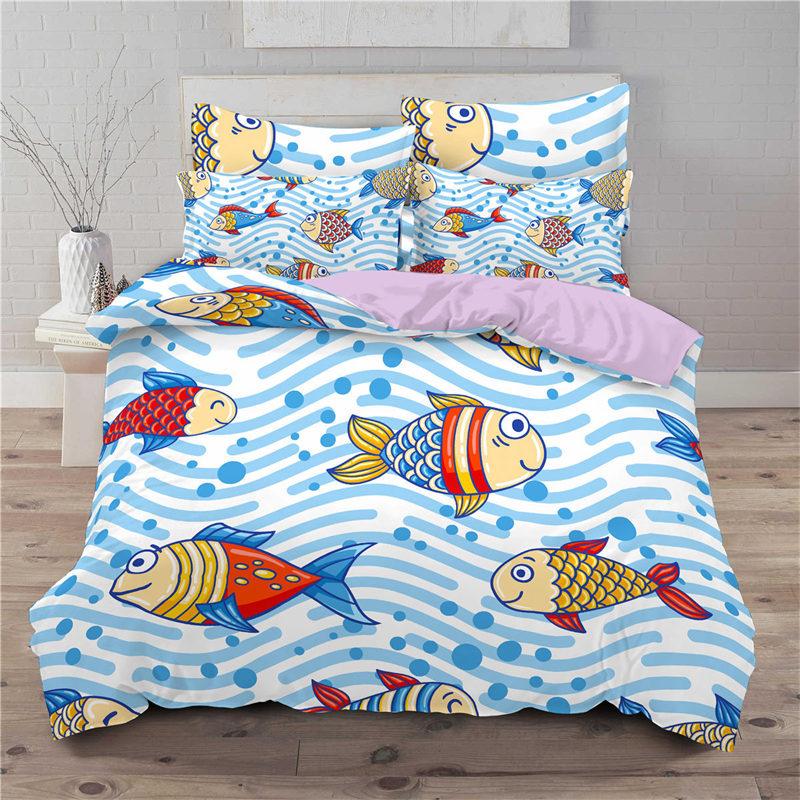 Cartoon Fisch Kleinkind Bettwäsche Set Für Kinder Mikrofaser Goldfisch Bettbezug Queen King Size 3D Druck Bettdeckenbezug Schlafzimmer Dekor