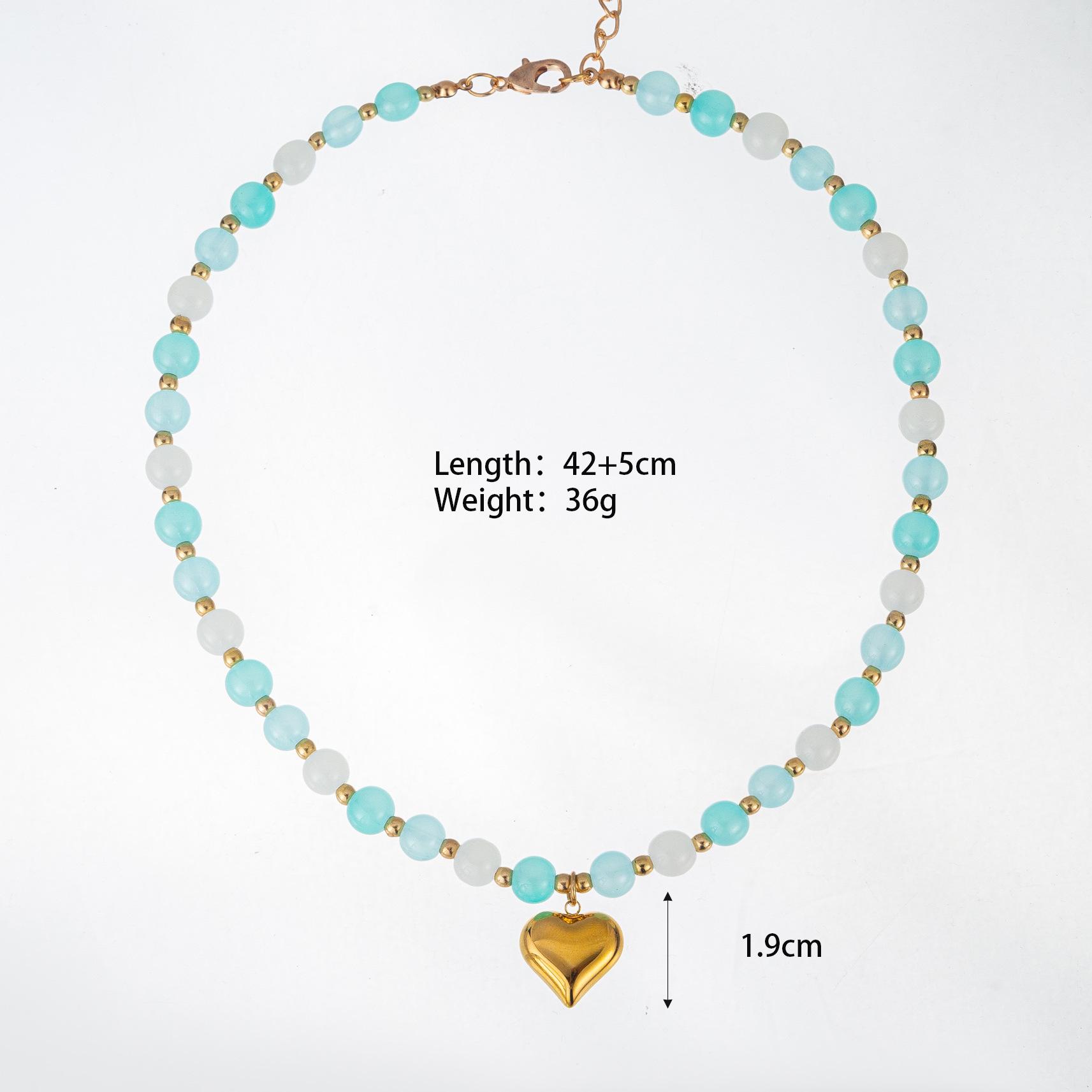 

Bohemian Natural Stone Beaded Necklace Y2K Aesthetic Big Gold Color Puffy Heart Pendant Boho Choker Summer Beach Zircon темно-рудий