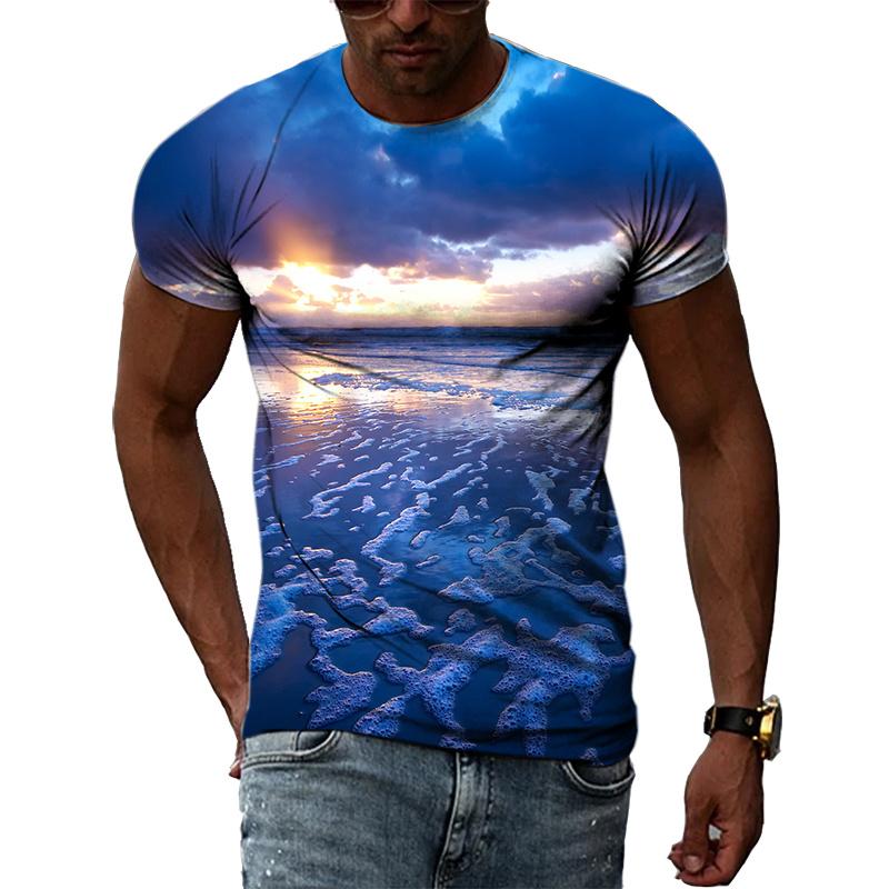 Ocean Wave Pattern T-Shirts Summer Fashion Beach Short Sleeve 3d Printed Top Loose Casual Round neck Holidaywear Mens Tees