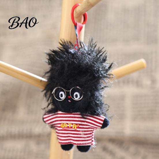 Doll Keyring Pendant, Mini Size Portable Keychain Soft Velvet Fabric Fried Hair Glasses Doll, Durable Accessory for Bags Keys Backpacks Small Hanging
