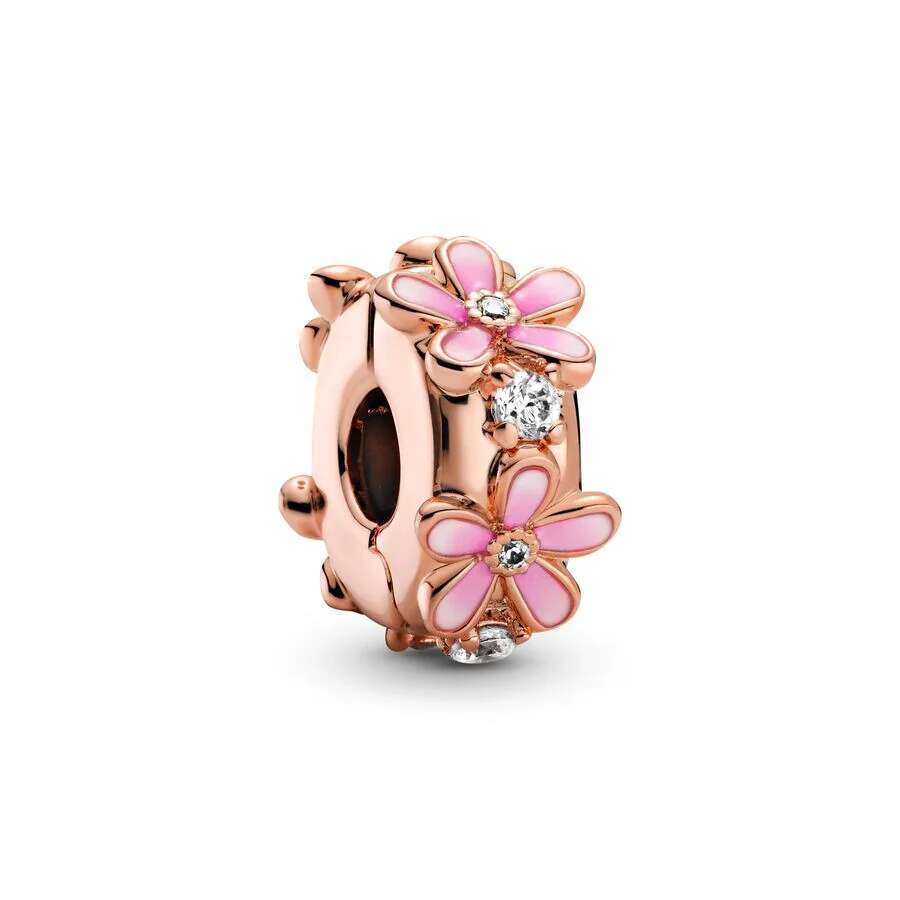 Plated Rose Gold Sparkling Pink Air Balloon & Levelled Heart Charm Bead Fit Original Sier Bracelet DIY Jewelry