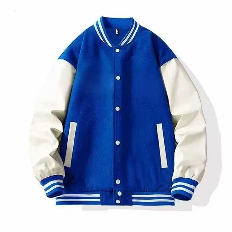 American Size Black & White Trendy Retro Men's Color Block Baseball Jacket for Spring/Summer
