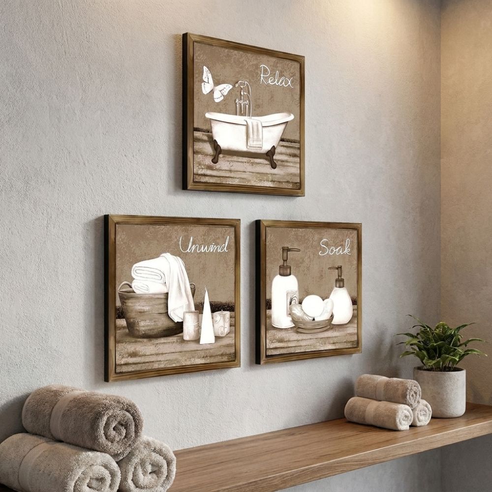 3Pcs Farmhouse Bathroom Wooden Plaques Vintage Relax Soak Unwind Wall Art Home Bathroom
