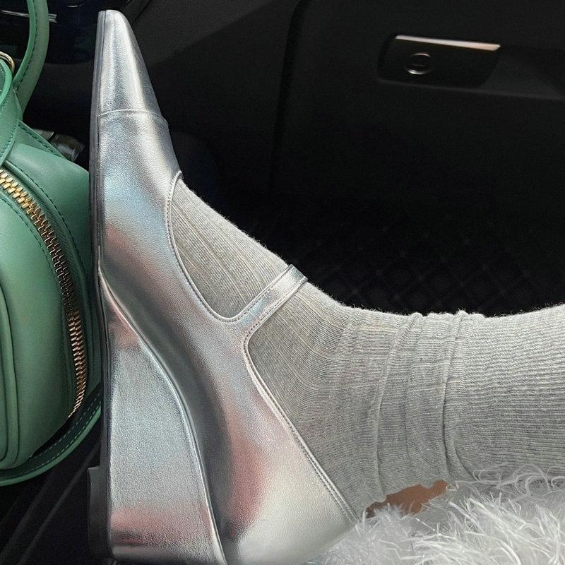 2025 Summer Cow Leather Pointed Wedge Pumps New High Heels Patent Leather Mary Jane Women's Shoes